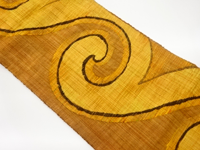 手織り真綿紬抽象渦巻模様織出し名古屋帯